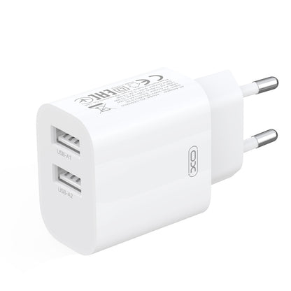 XO Design CE55 Mains Charger with Lightning Cable, 12W, 2.4A, 2 x USB-A, White