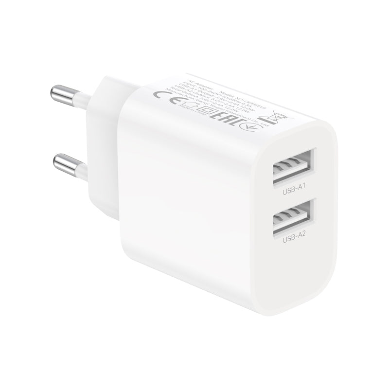 XO Design CE55 Mains Charger with Lightning Cable, 12W, 2.4A, 2 x USB-A, White