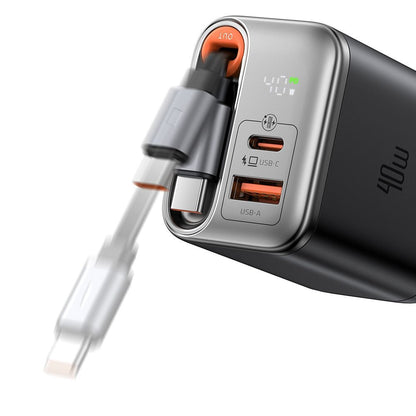 McDodo CH-4281 FreeGo Display Network Charger with USB-C Cable, 40W, 3A, 1 x USB-A - 1 x USB-C, Black