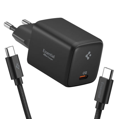 Spigen EE451EU Essential Network Charger with USB-C Cable, 45W, 3A, 1 x USB-C, Black ACH09474