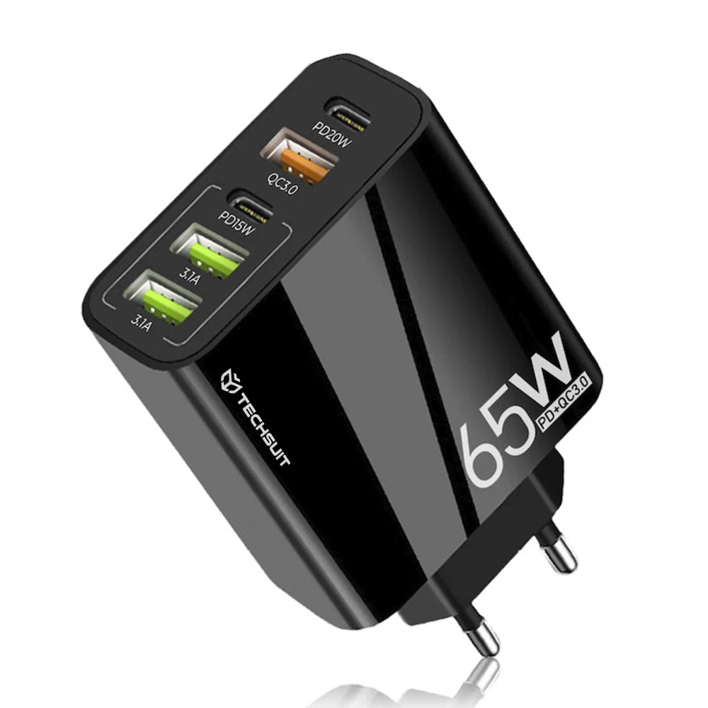Network Charger with USB-C Cable Techsuit CHC2 PentaXPower, 20W, 3A, 3 x USB-A - 2 x USB-C, Black