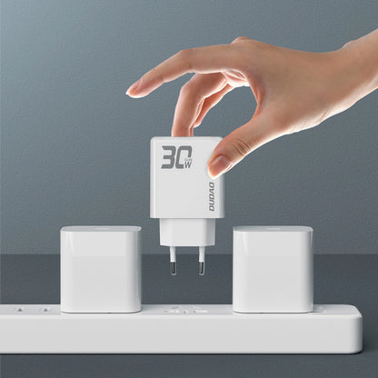 Network Charger Dudao A30EU, 30W, 3A, 1 x USB-A - 1 x USB-C, White 