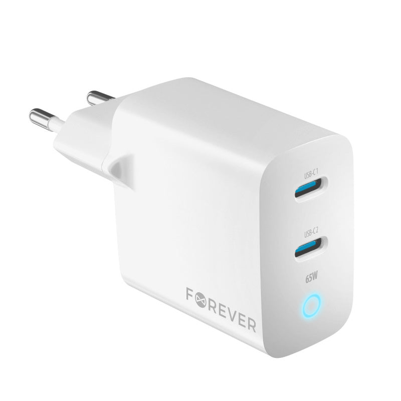 Forever Network Charger TC-06-65CC, 65W, 3.25A, 2 x USB-C, White 