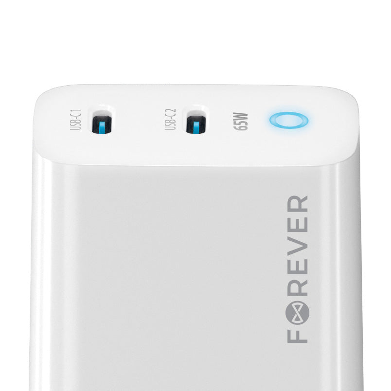 Forever Network Charger TC-06-65CC, 65W, 3.25A, 2 x USB-C, White 
