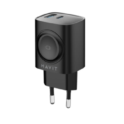 HAVIT UC132 2in1 Network Charger, 22W, 3A, 1 x USB-A - 1 x USB-C, Black