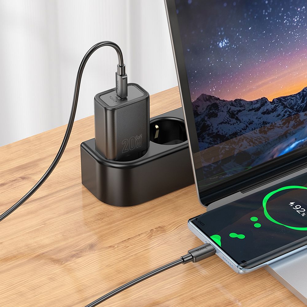 HOCO N60 Network Charger, 20W, 3A, 1 x USB-C, Black