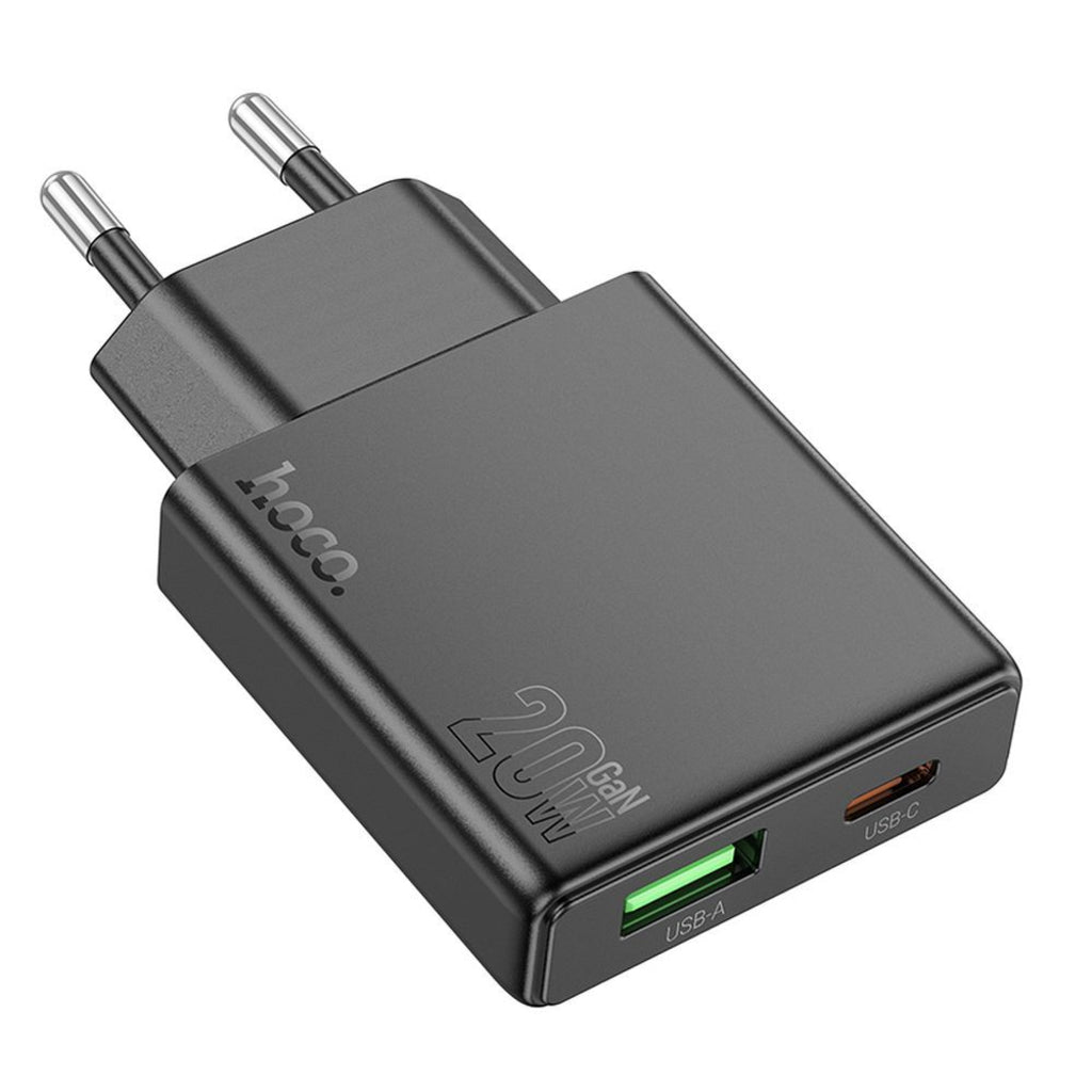 HOCO N38 Network Charger, 20W, 3A, 1 x USB-A - 1 x USB-C, Black