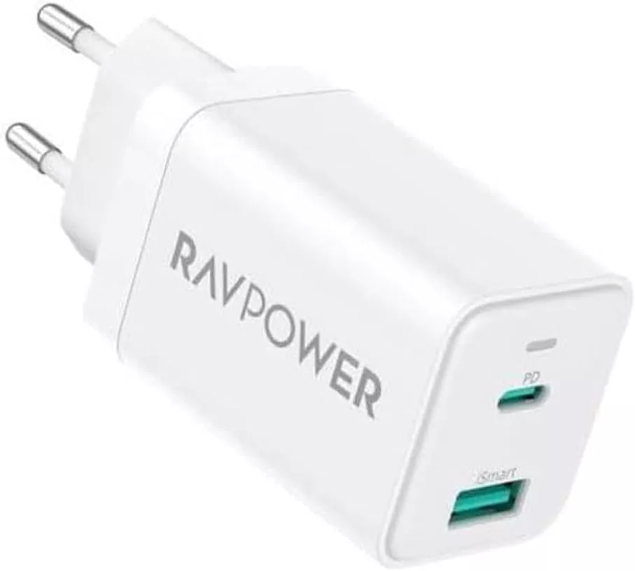 RavPower RP-PC171 Wall Charger, 45W, 3A, 1 x USB-A - 1 x USB-C, White