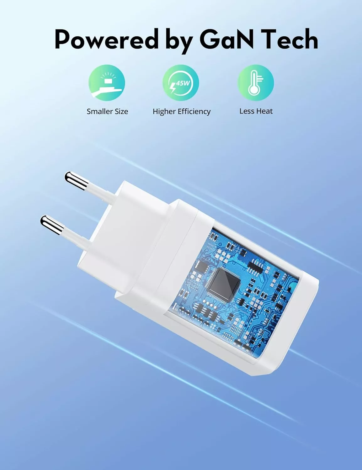 RavPower RP-PC171 Wall Charger, 45W, 3A, 1 x USB-A - 1 x USB-C, White