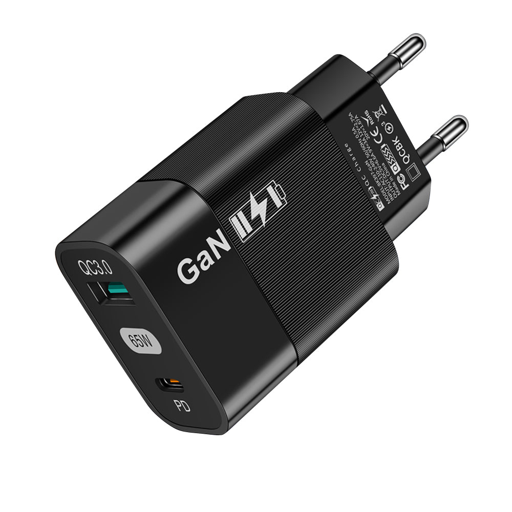 Techsuit CHPD131 Network Charger, 65W, 3.25A, 1 x USB-A - 1 x USB-C, Black