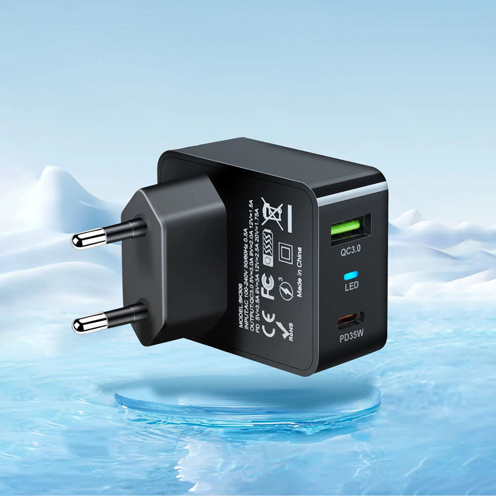 Techsuit CHPD173 Tiny Network Charger, 35W, 3A, 1 x USB-A - 1 x USB-C, White