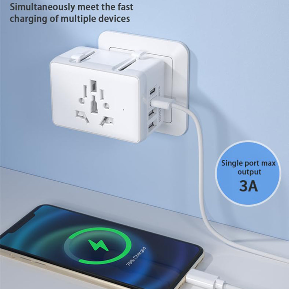 Techsuit HHt204A Travel Network Charger, 15W, 3A, 2 x USB-A - 2 x USB-C, Black
