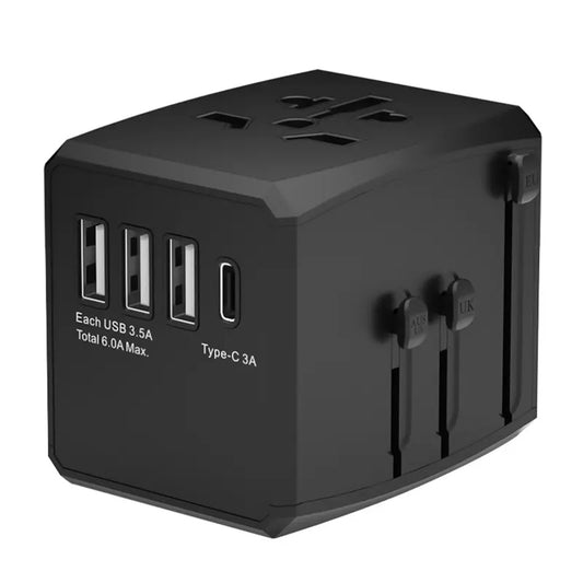 Techsuit HHT904-B1 Travel Network Charger, 15W, 3A, 3 x USB-A - 1 x USB-C, Black