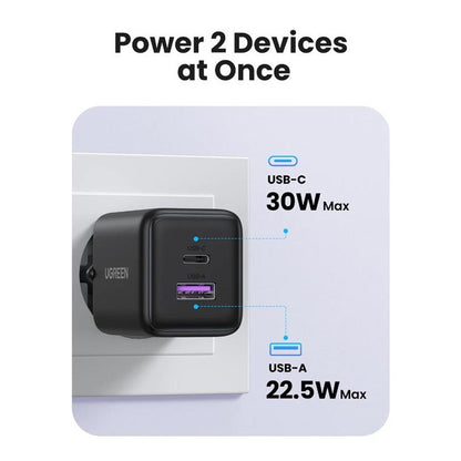 UGREEN X516 Network Charger, 30W, 3A, 1 x USB-A - 1 x USB-C, Black