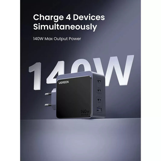 UGREEN X570 Nexode S Network Charger, 140W, 5A, 1 x USB-A - 3 x USB-C, Gray