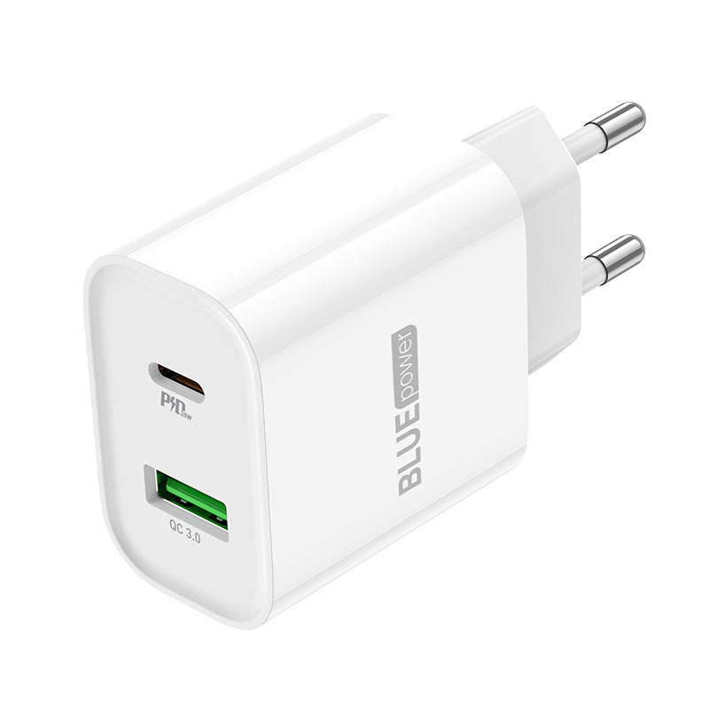 BLUE Power BC80A Network Charger, 20W, 3A, 1 x USB-A - 1 x USB-C, White