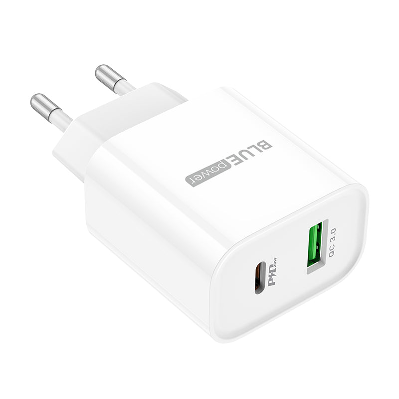 BLUE Power BC80A Network Charger, 20W, 3A, 1 x USB-A - 1 x USB-C, White