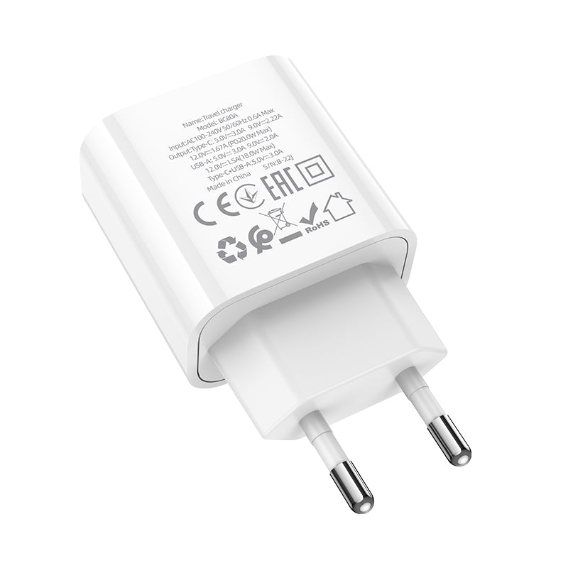 BLUE Power BC80A Network Charger, 20W, 3A, 1 x USB-A - 1 x USB-C, White