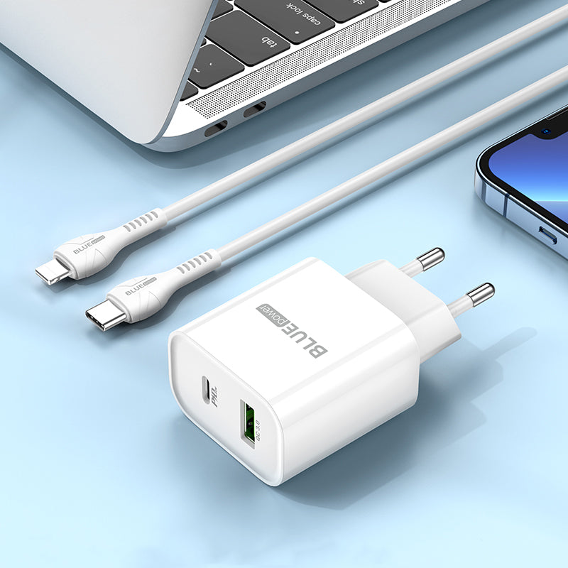 BLUE Power BC80A Network Charger, 20W, 3A, 1 x USB-A - 1 x USB-C, White