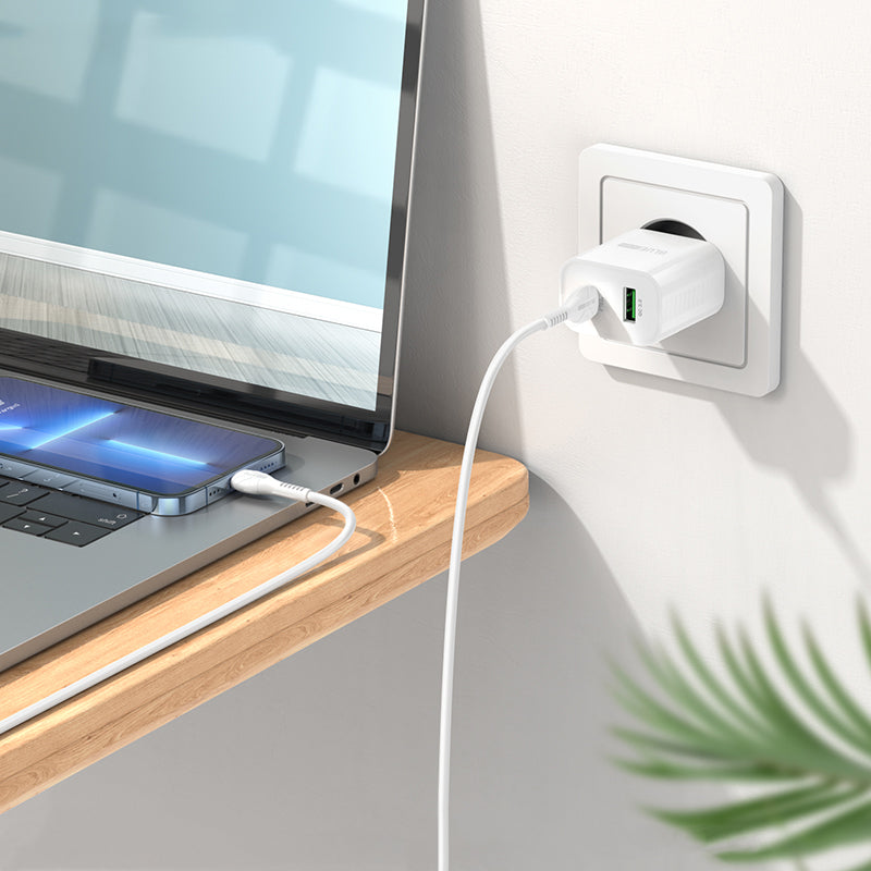 BLUE Power BC80A Network Charger, 20W, 3A, 1 x USB-A - 1 x USB-C, White