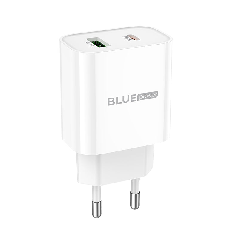 BLUE Power BC80A Network Charger, 20W, 3A, 1 x USB-A - 1 x USB-C, White