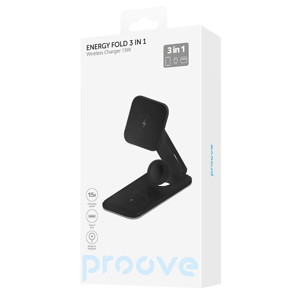 Proove Energy Fold 3in1 Wireless Network Charger, 15W, 1.67A, Black WSEF15010001