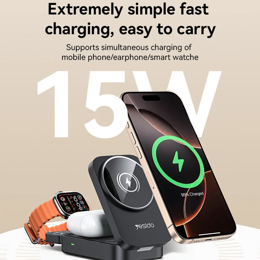 Yesido DS27 3in1 Wireless Network Charger, 15W, 1.67A, Black