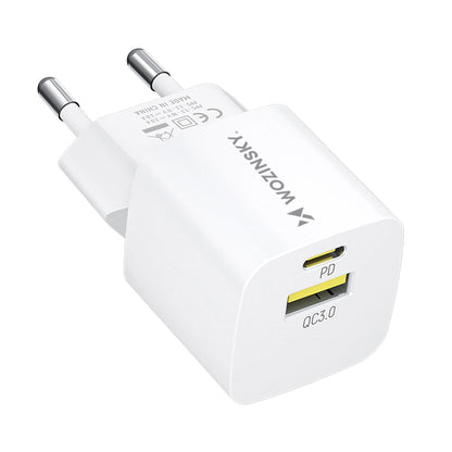 WZK WWCEAC Network Charger, 33W, 3A, 1 x USB-A - 1 x USB-C, White