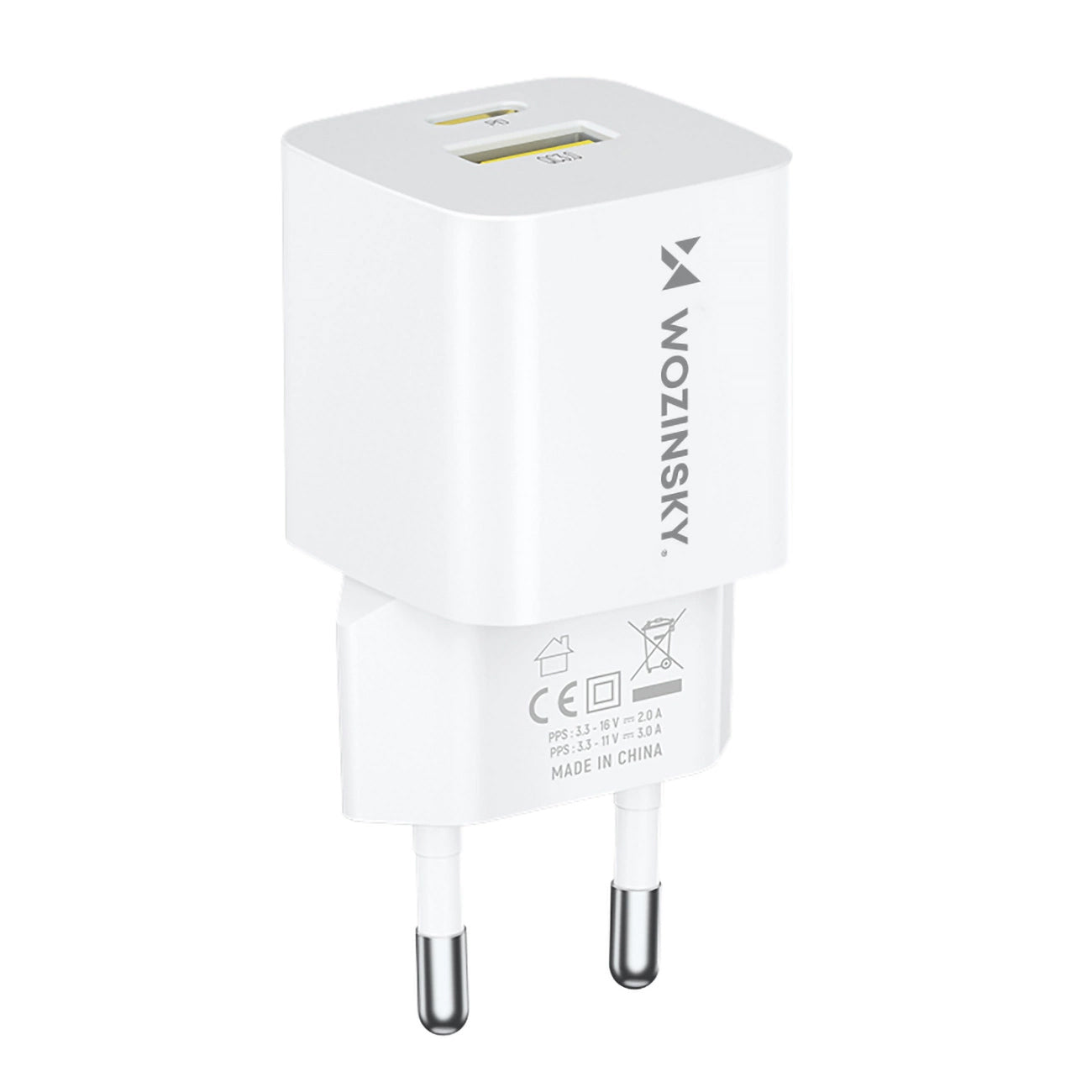 WZK WWCEAC Network Charger, 33W, 3A, 1 x USB-A - 1 x USB-C, White