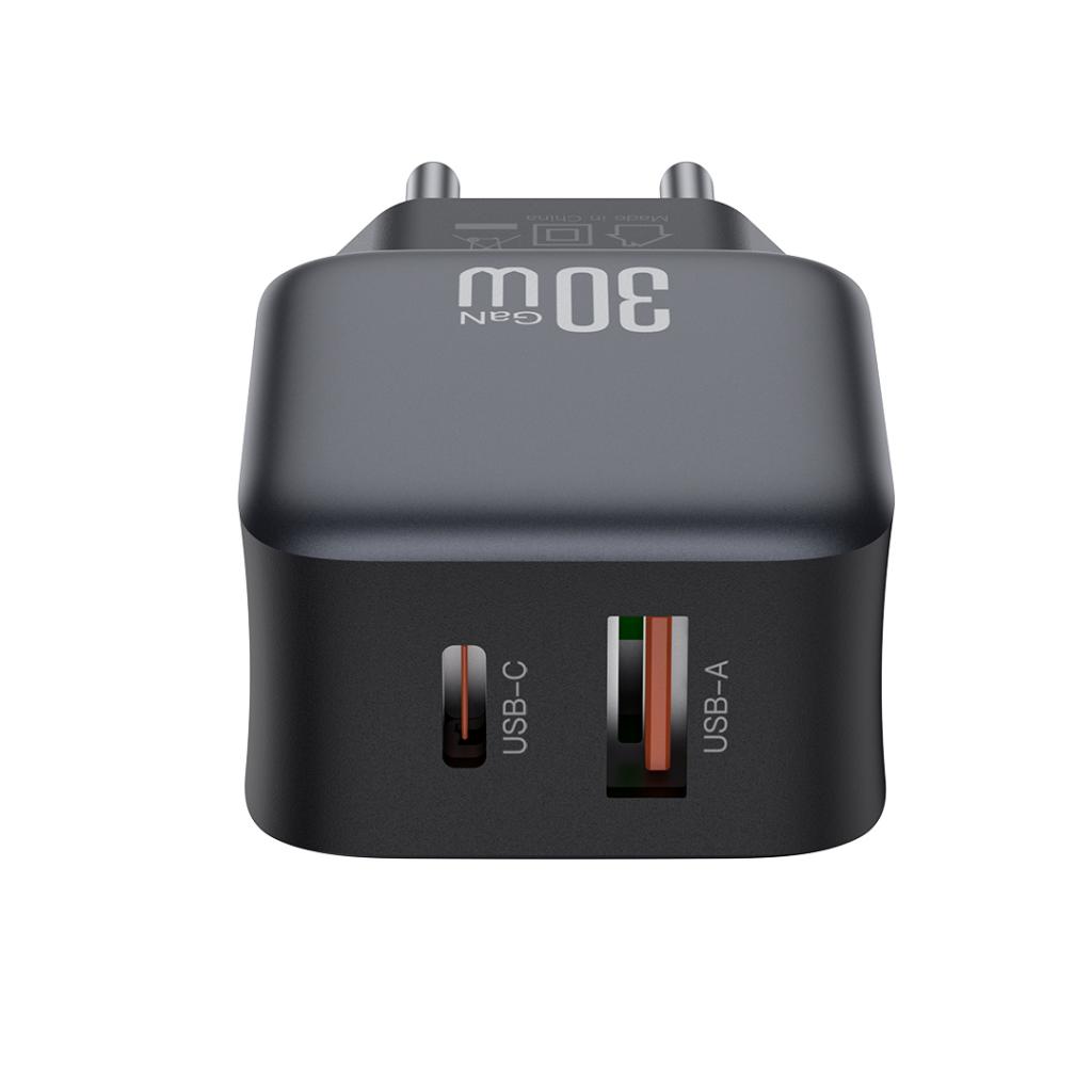 XO Design L156 Network Charger, 30W, 3A, 1 x USB-A - 1 x USB-C, Black