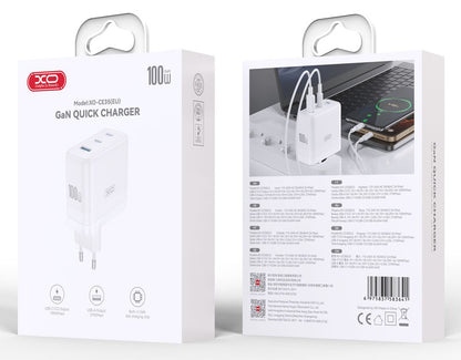 XO Design CE35 Network Charger, 100W, 5A, 1 x USB-A - 2 x USB-C, White
