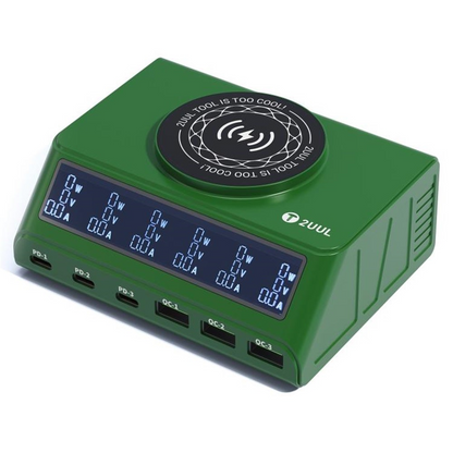 2UUL PC11 QI Station Charger, 110W, 3A, 3 x USB-A - 3 x USB-C, Green