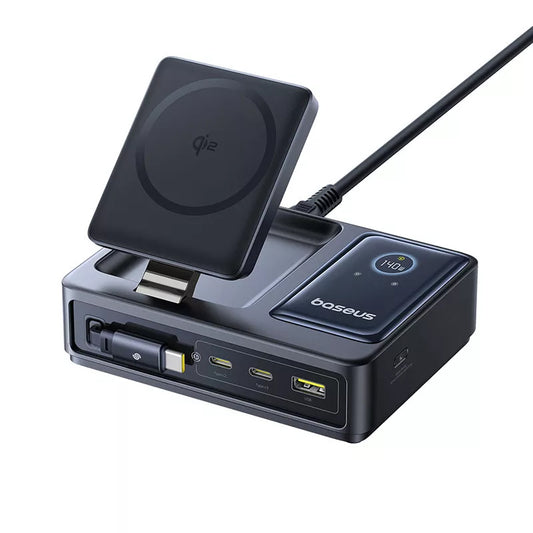 Baseus Nomos QI 5in1 Charging Station, 140W, 5A, 1 x USB-A - 2 x USB-C, Black P10178800123-00