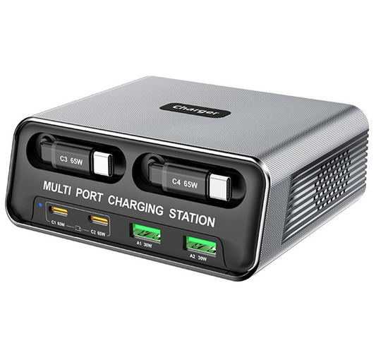OEM WLX-60C USB-C Cable Station Charger, 130W, 2 x USB-A - 2 x USB-C, Gray