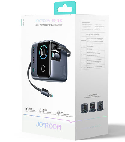 Joyroom Podix JR-TRD01 Charging Station with USB-C Cable, 140W, 1 x USB-C - 2 x USB-A, Gray