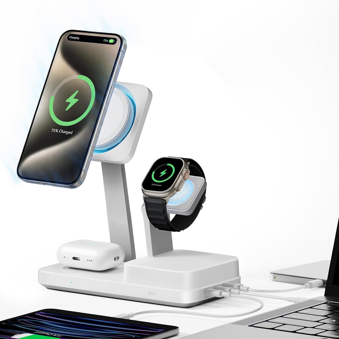 ESR CryoBoost QI 6in1 Charging Station, 100W, 2 x USB-A - 1 x USB-C, White