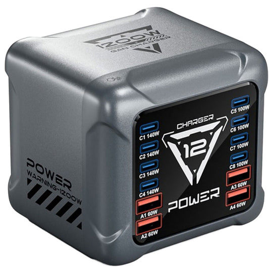 OEM BK-127D Station Charger, 280W, 5A, 4 x USB-A - 8 x USB-C, Gray