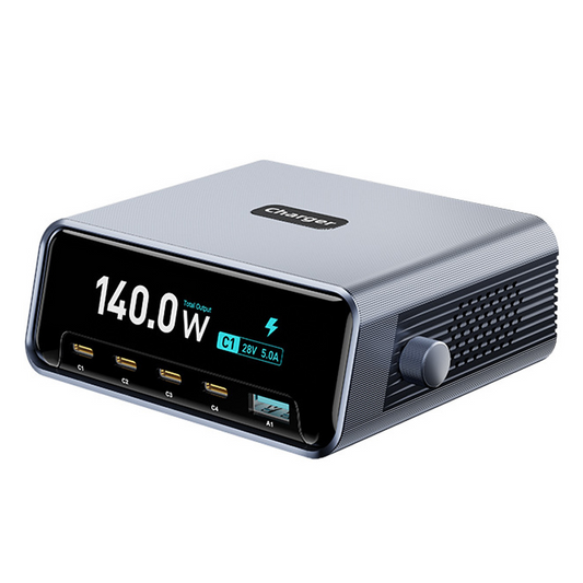 OEM Station Charger WLX-60G, 140W, 5A, 1 x USB-A - 4 x USB-C, Gray