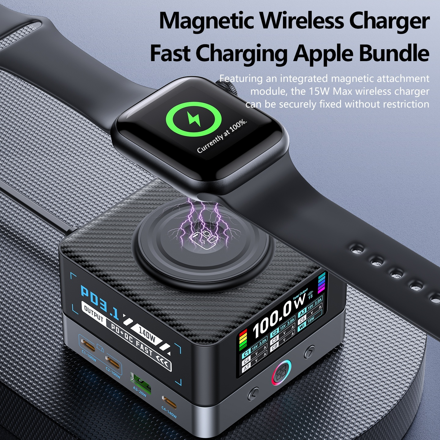 OEM WLX-R8A QI Station Charger, 140W, 5A, 2 x USB-A - 6 x USB-C, Gray
