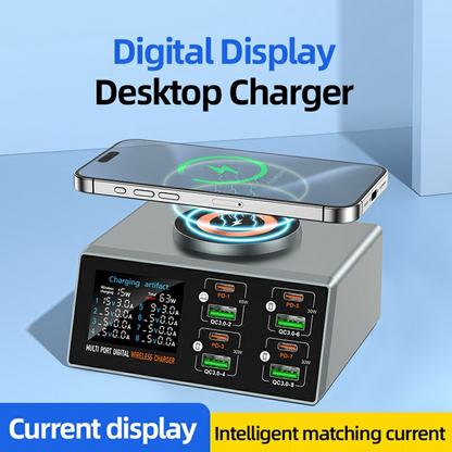 OEM WLX-X9S QI Station Charger, 140W, 3A, 4 x USB-A - 4 x USB-C, Silver