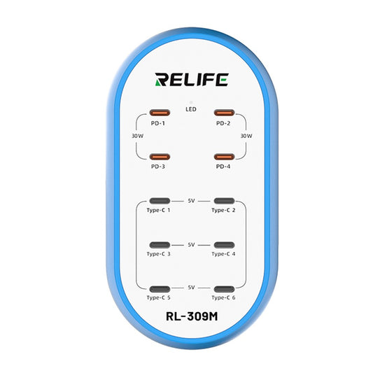 Relife RL-309M Station Charger, 72W, 10 x USB-C, Blue