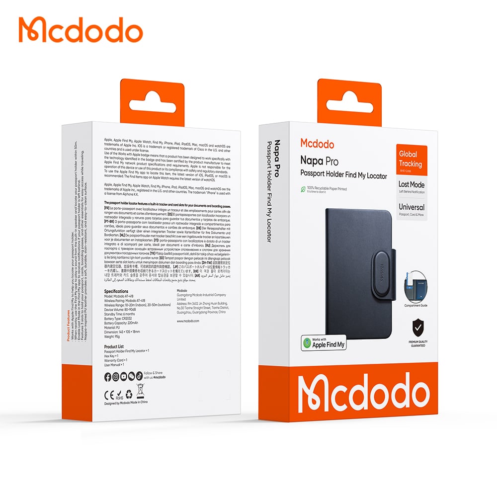 Mcdodo SmartTag Passport Napa Pro AT-4180 for iOS Series, Black