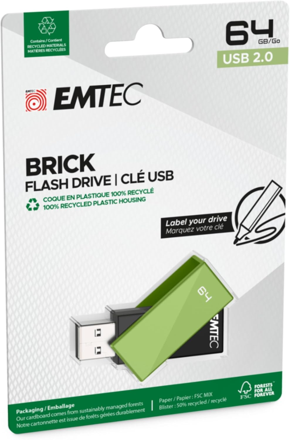 External USB-A Memory Emtec C350 Brick, 64Gb ECMMD64GC352