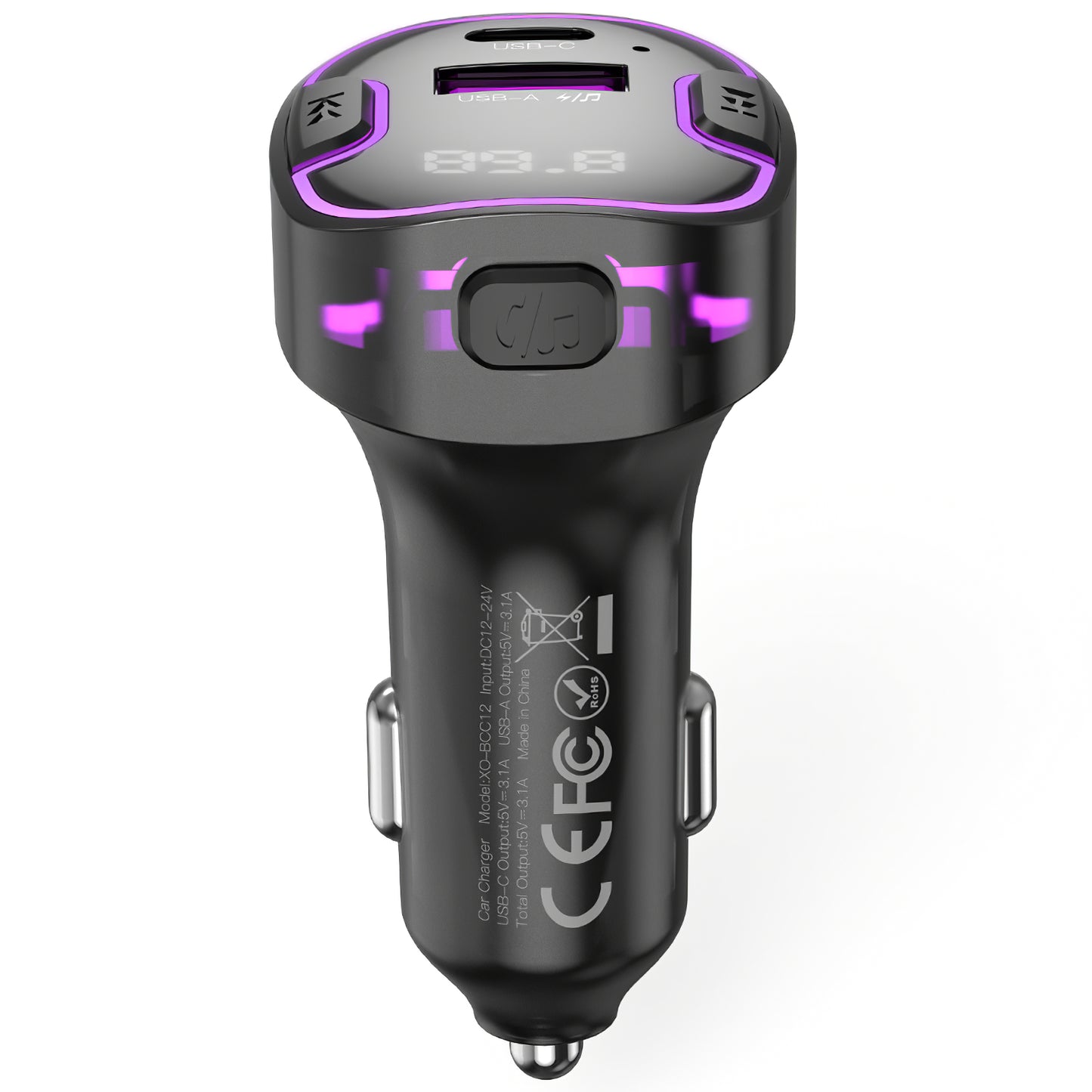 FM Bluetooth Modulator XO Design BCC12, 1 x USB-A - 1 x USB-C