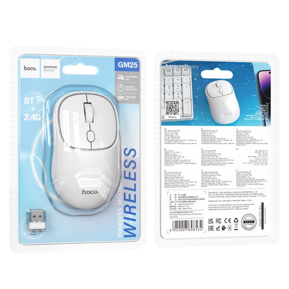 HOCO GM25 Wireless Mouse, 1600DPI, BT / Wi-Fi, White
