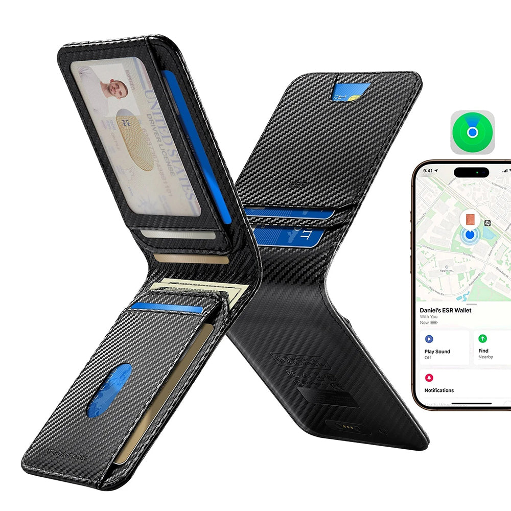 ESR Classic Geo Carbon Wallet with Find My function and RFID Protection, Black