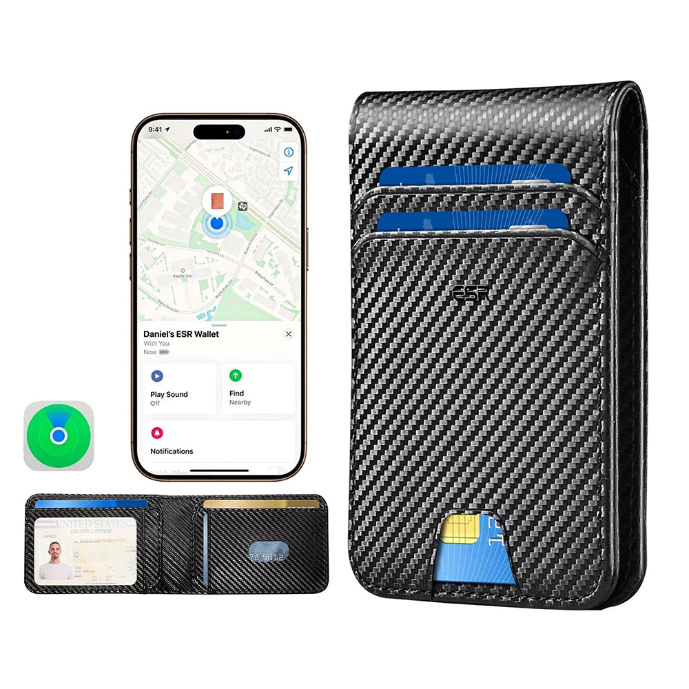 ESR Classic Geo Carbon Wallet with Find My function and RFID Protection, Black