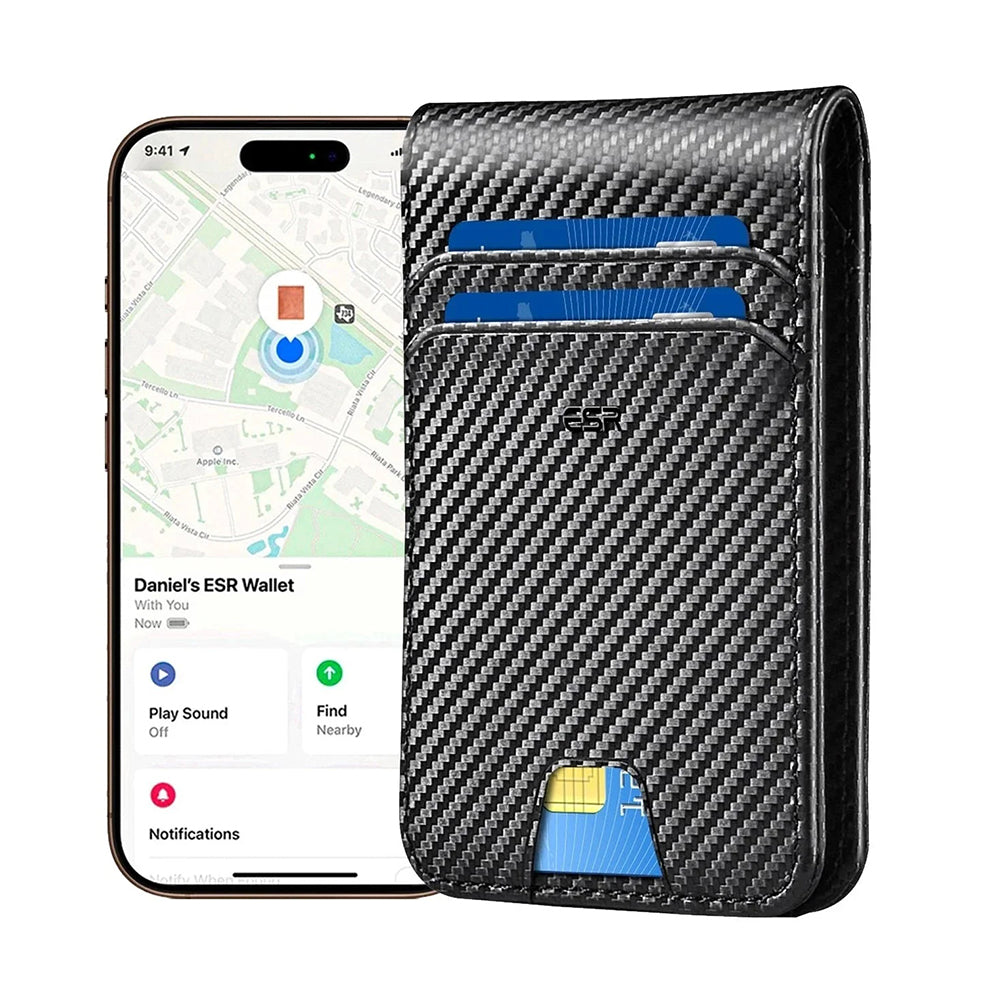 ESR Classic Geo Carbon Wallet with Find My function and RFID Protection, Black