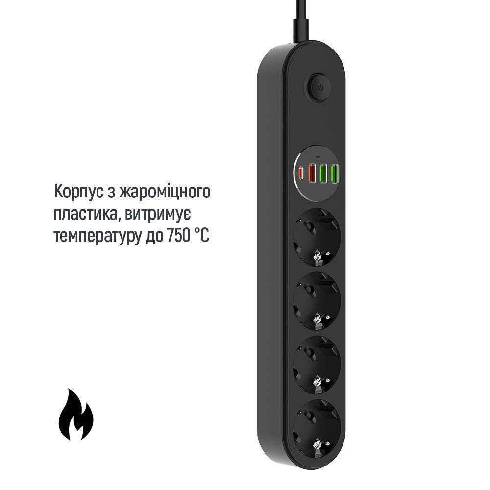 ColorWay Extension Cord, 4 x Schuko, Black