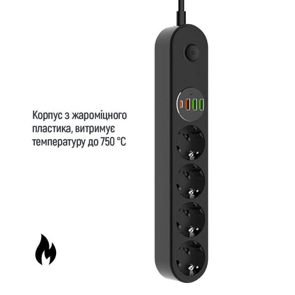 ColorWay Extension Cord, 4 x Schuko, Black